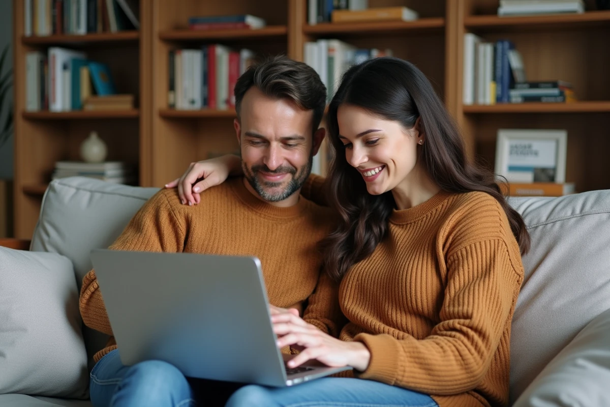 Couple planifiant leur projet habitat en naviguant sur le plan du site Pôle Conseil