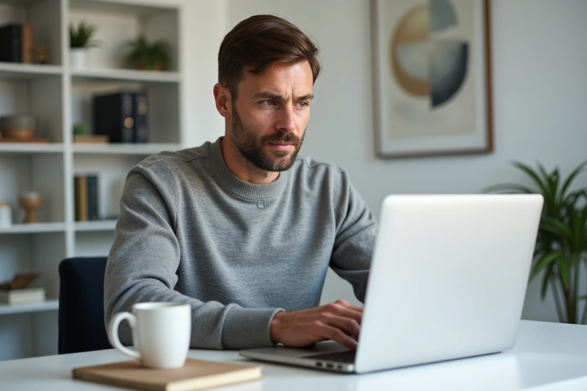 Entrepreneur en télétravail participant à une réunion vidéo depuis son bureau à domicile, tendances numériques entreprise 2024
