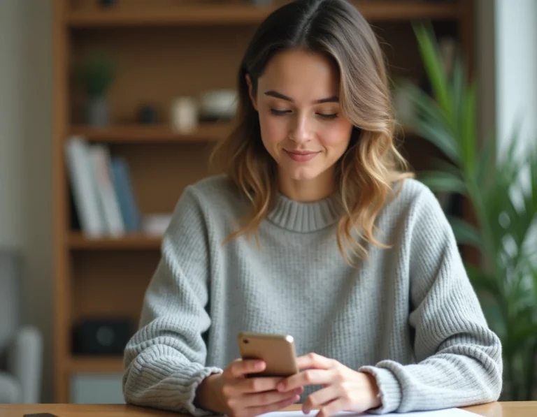 Femme consultant l'application bancaire de La Banque Postale sur smartphone pour augmenter son plafond bancaire