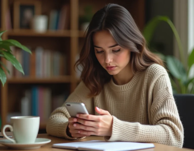 Jeune femme consultant son compte Snapchat sur smartphone pour éviter une suspension